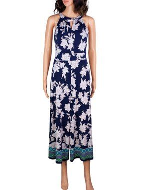 Roz & Ali Floral Jumpsuit Size 4 Navy Wide Leg